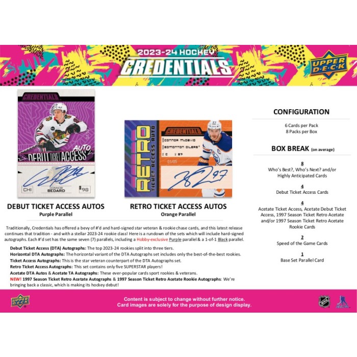 2023-24 UPPER DECK CREDENTIALS HOCKEY HOBBY BOX