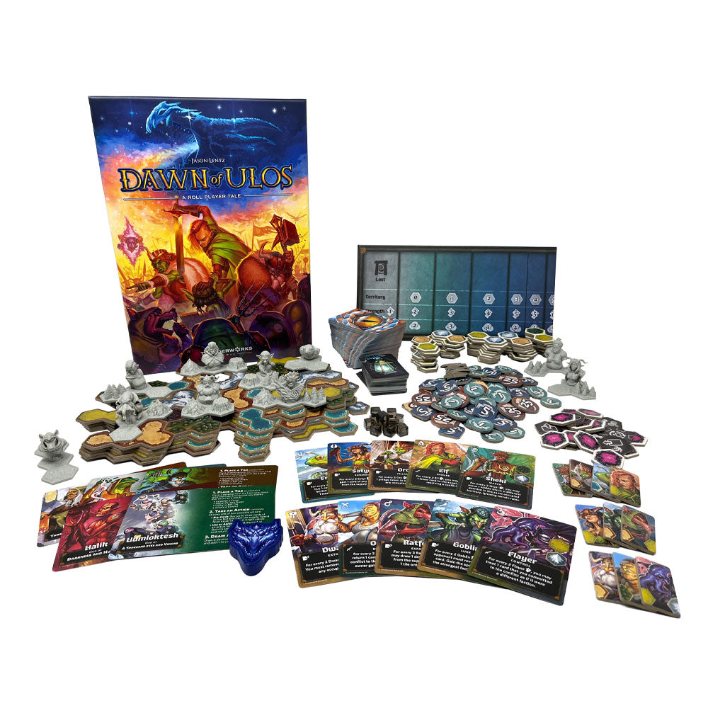 Dawn of Ulos, jeu de plateau – Jeu de stratégie économique de pose de tuiles dans l'univers de Roll Player